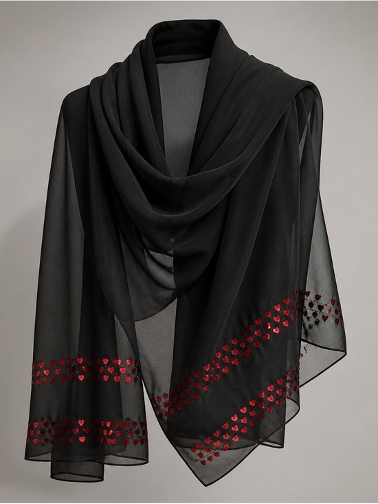 Accessories - Black Sheer Scarf with Red Sequin Accents
